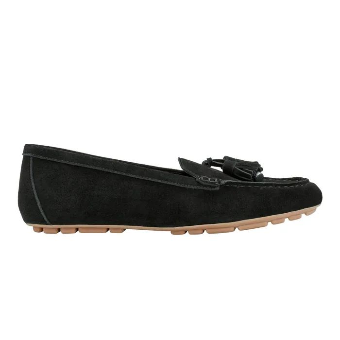 Women Layney Casual Tassle Loafer Black Suede Marc Fisher Loafers and Flats