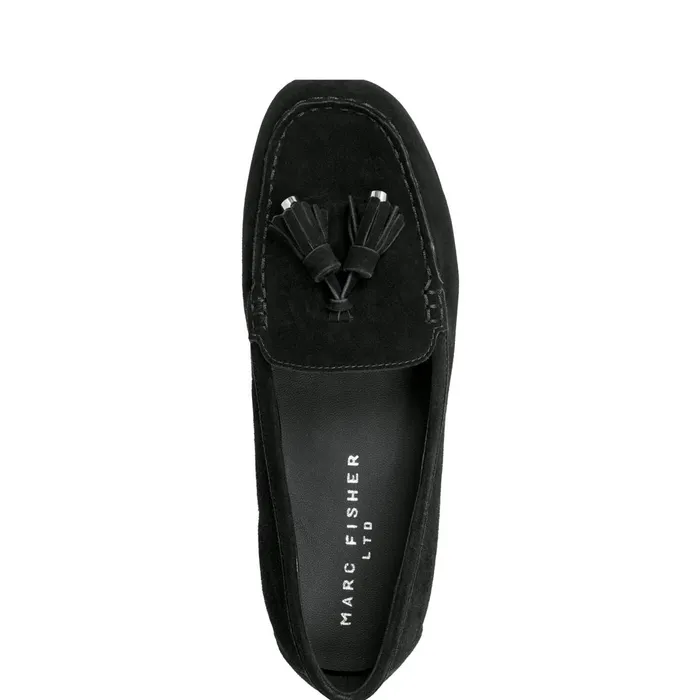 Women Layney Casual Tassle Loafer Black Suede Marc Fisher Loafers and Flats