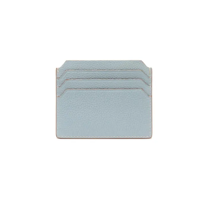 Women Light Blue Tumbled Leather Credit Card Holder Santoni Small Leather Goods
