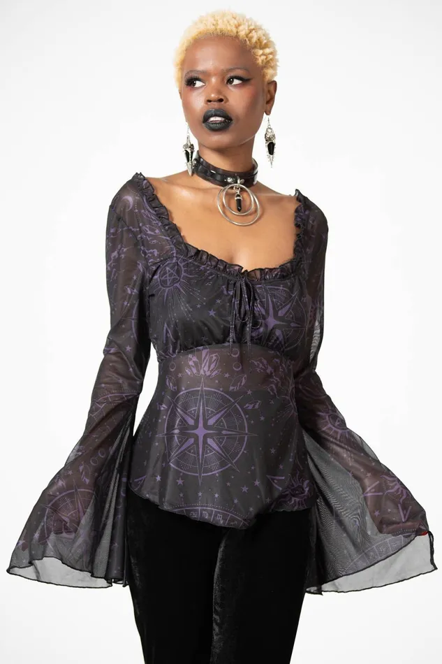 Women Long Sleeves Killstar Astromancy Mesh Long Sleeve Top