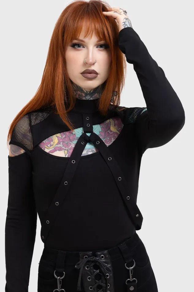 Women Long Sleeves Killstar Miss Masher Top