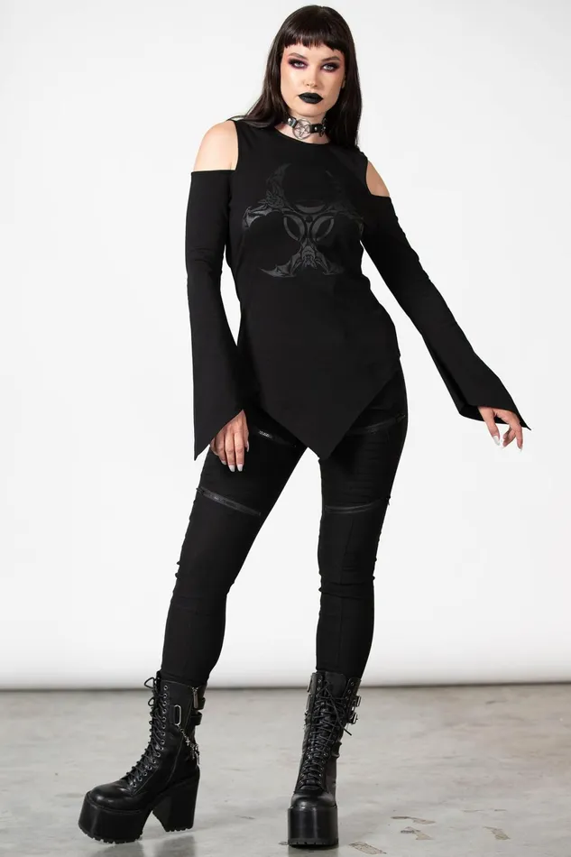 Women Long Sleeves Killstar Voxy Cold Shoulder Top