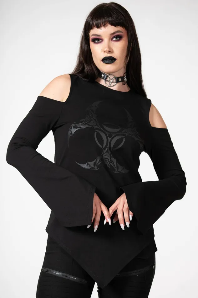 Women Long Sleeves Killstar Voxy Cold Shoulder Top