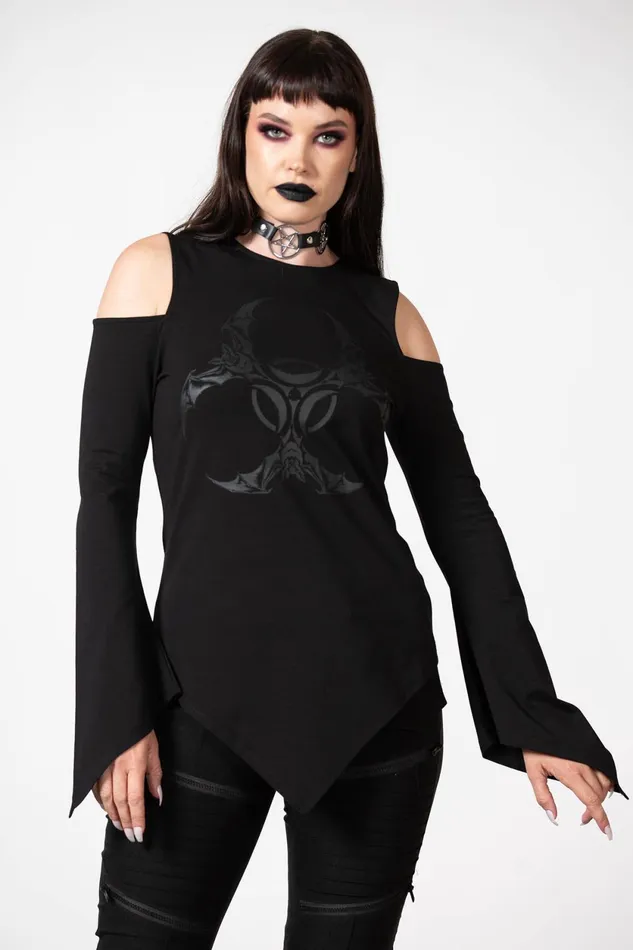 Women Long Sleeves Killstar Voxy Cold Shoulder Top