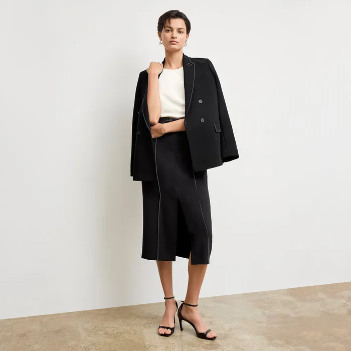 Women M M LaFleur The Meghan Midi Skirt 8211 Everyday Crepe with Topstitch Black With Topstitch Skirts