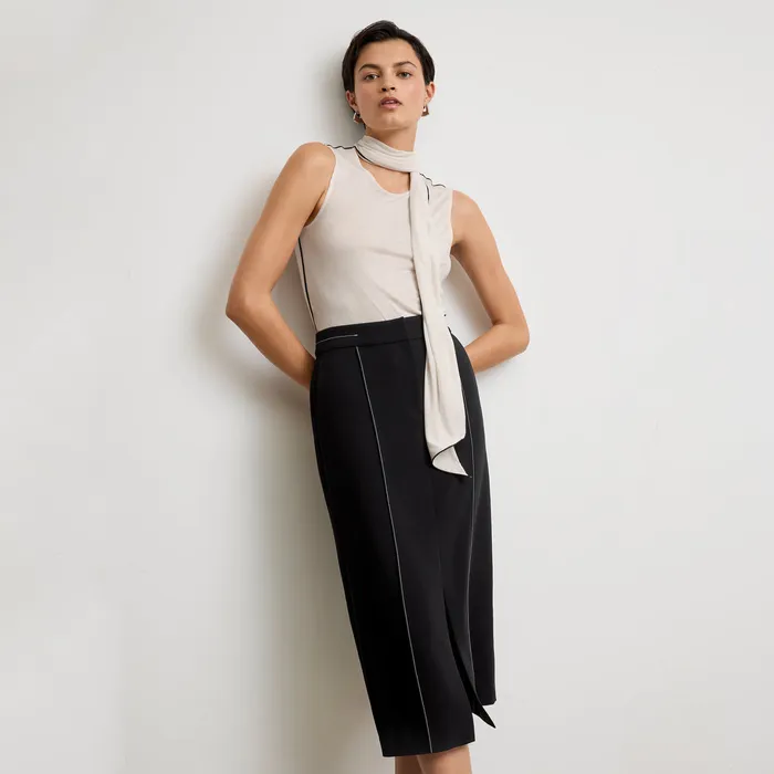 Women M M LaFleur The Meghan Midi Skirt 8211 Everyday Crepe with Topstitch Black With Topstitch Skirts