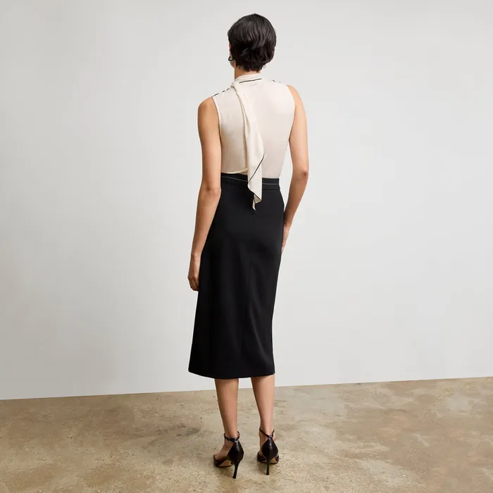 Women M M LaFleur The Meghan Midi Skirt 8211 Everyday Crepe with Topstitch Black With Topstitch Skirts