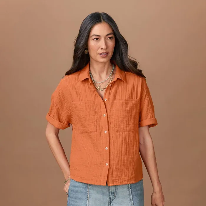 Women Mara Gauze Camp Shirt Spice Sundance Catalog Tops Women Mara Gauze Camp Shirt Spice Sundance Catalog Tops