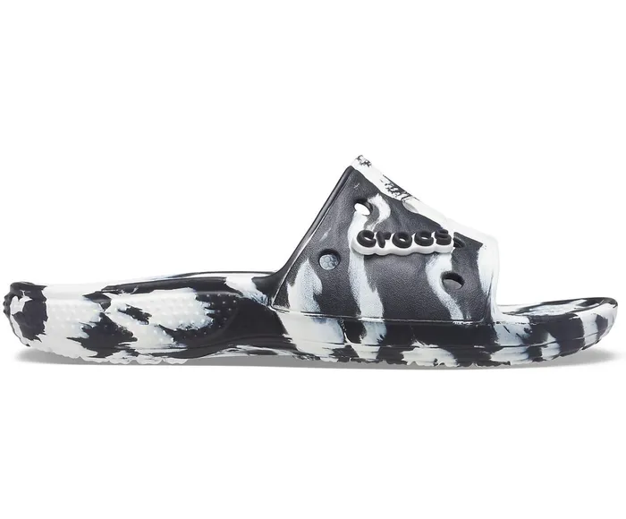 WomenMen Classic Crocs Marbled Slide White Black Crocs Sandals