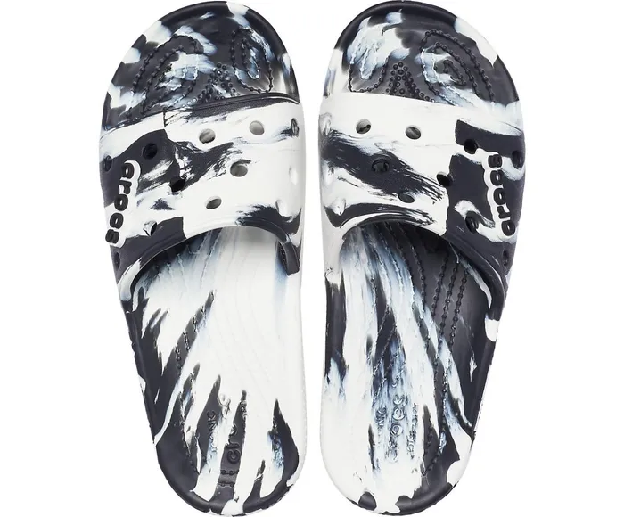 WomenMen Classic Crocs Marbled Slide White Black Crocs Sandals