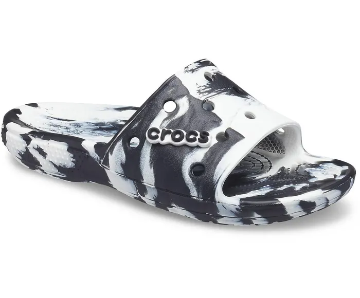 WomenMen Classic Crocs Marbled Slide White Black Crocs Sandals