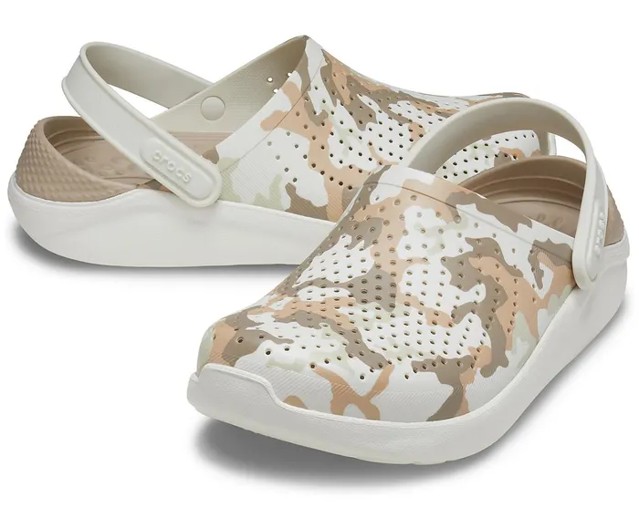 WomenMen LiteRide Printed Camo Clog Almost White Crocs Clogs
