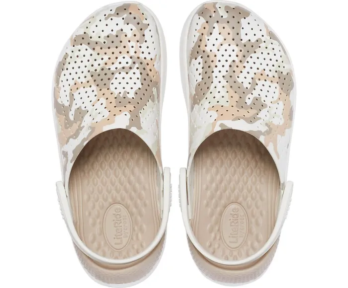 WomenMen LiteRide Printed Camo Clog Almost White Crocs Clogs
