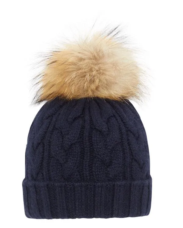 WomenMen Unisex Chunky Cable Raccoon Pom HatIn Navy Blue Navy Blue NPeal Hats