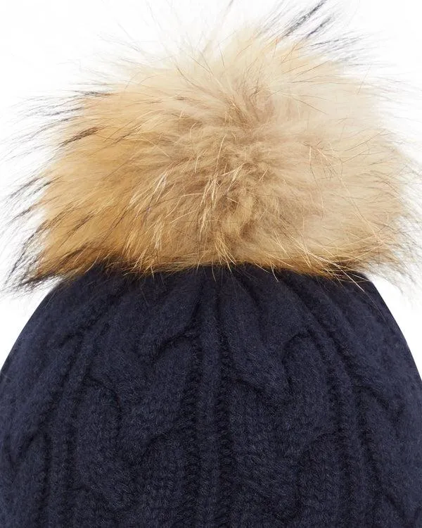 WomenMen Unisex Chunky Cable Raccoon Pom HatIn Navy Blue Navy Blue NPeal Hats