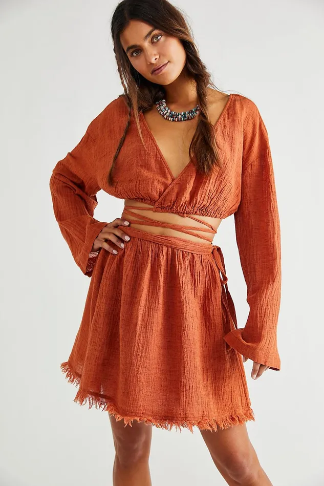 Women Mini Dresses Free People Here She Is Set Ambered Coral