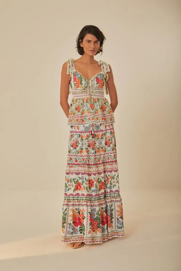 Women OffWhite Bloom Garden Maxi Skirt Bloom Garden Offwhite FARM Rio Skirts