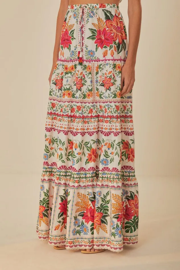 Women OffWhite Bloom Garden Maxi Skirt Bloom Garden Offwhite FARM Rio Skirts