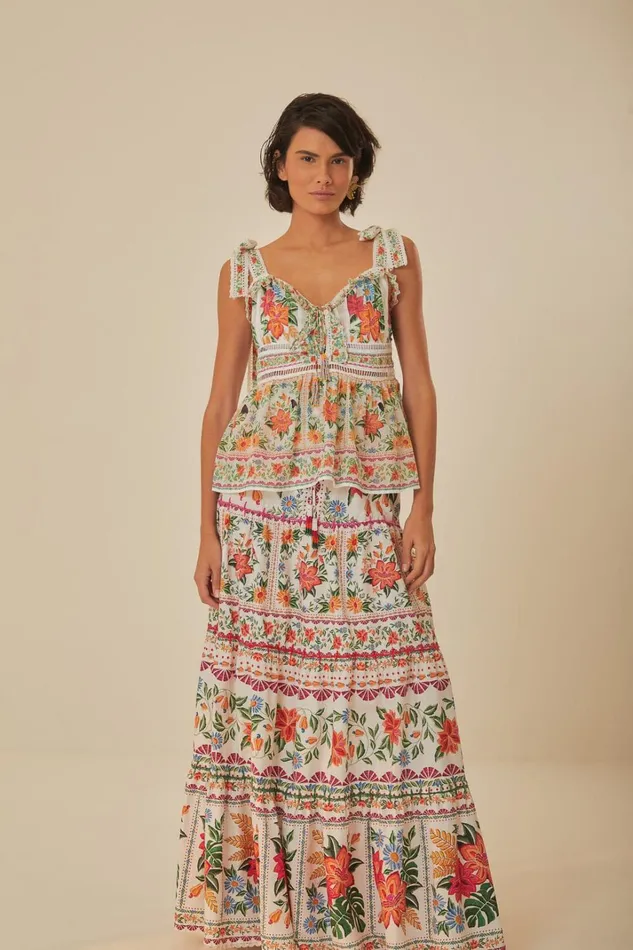 Women OffWhite Bloom Garden Maxi Skirt Bloom Garden Offwhite FARM Rio Skirts