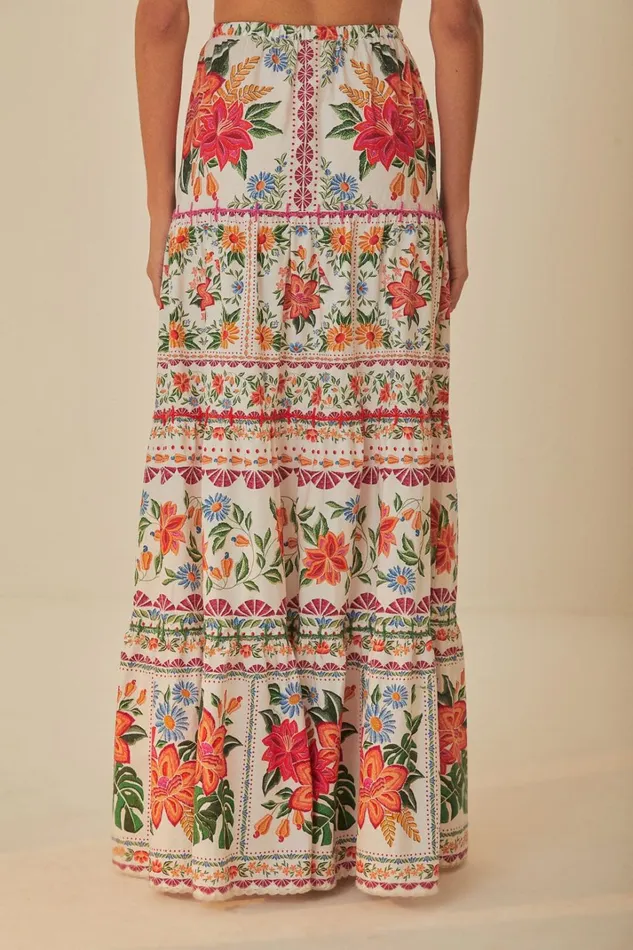 Women OffWhite Bloom Garden Maxi Skirt Bloom Garden Offwhite FARM Rio Skirts