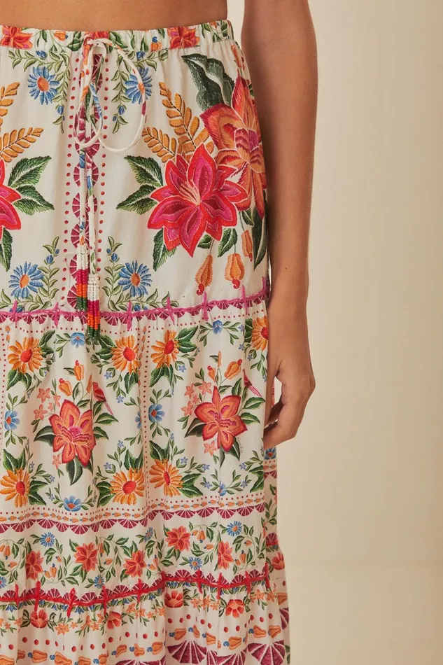 Women OffWhite Bloom Garden Maxi Skirt Bloom Garden Offwhite FARM Rio Skirts