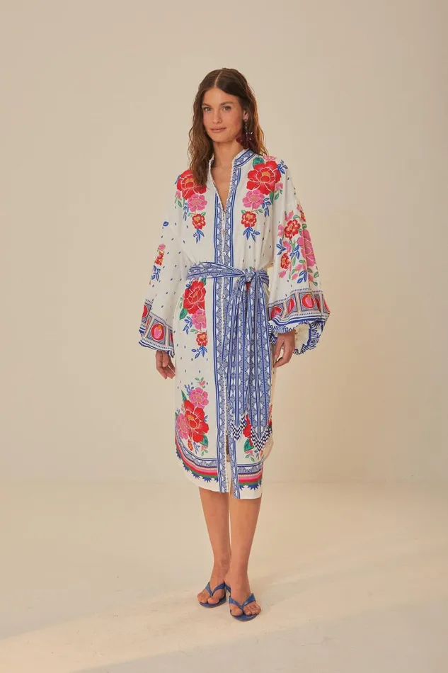 Women OffWhite Flowers Beach Midi Dress Flowers Beach Offwhite FARM Rio Midi Dresses