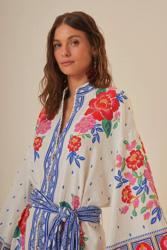 Women OffWhite Flowers Beach Midi Dress Flowers Beach Offwhite FARM Rio Midi Dresses