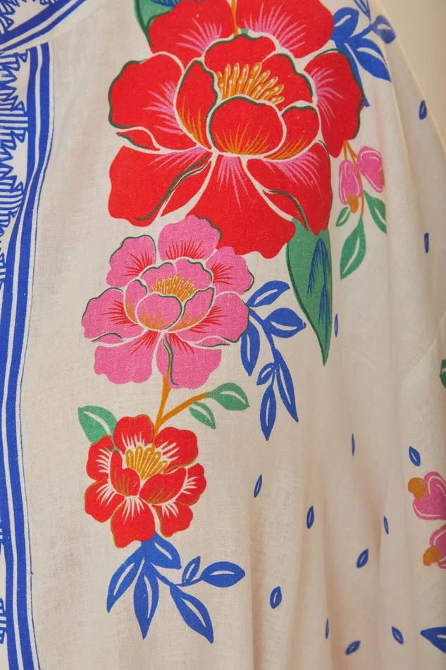 Women OffWhite Flowers Beach Midi Dress Flowers Beach Offwhite FARM Rio Midi Dresses