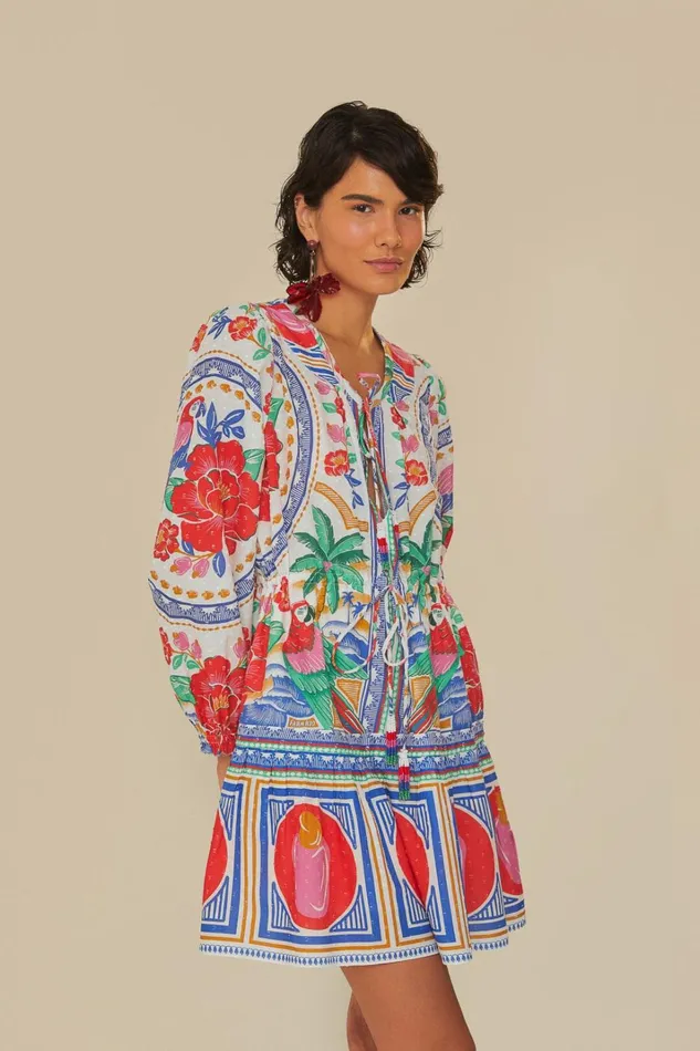 Women OffWhite Flowers Beach Mini Dress Flowers Beach Offwhite FARM Rio Mini Dresses