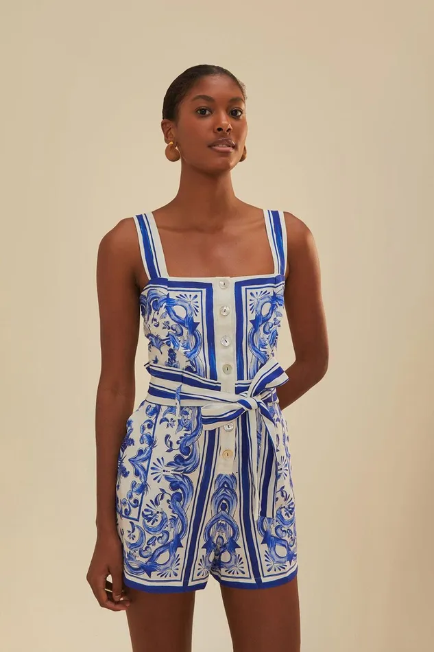 Women OffWhite Garden Tiles Romper Garden Tiles Offwhite FARM Rio Rompers