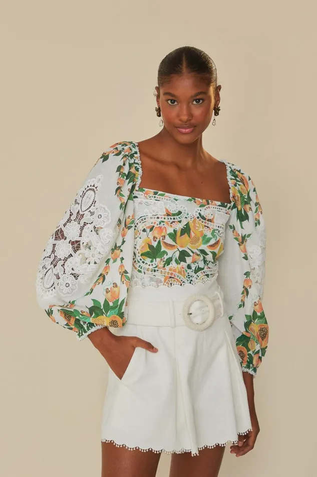 Women OffWhite Papaya Salad Blouse Papaya Salad Scarf Offwhite FARM Rio Blouses Women OffWhite Papaya Salad Blouse Papaya Salad Scarf Offwhite FARM Rio Blouses