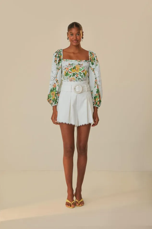 Women OffWhite Papaya Salad Blouse Papaya Salad Scarf Offwhite FARM Rio Blouses