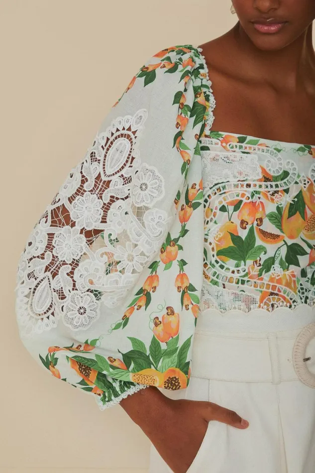 Women OffWhite Papaya Salad Blouse Papaya Salad Scarf Offwhite FARM Rio Blouses