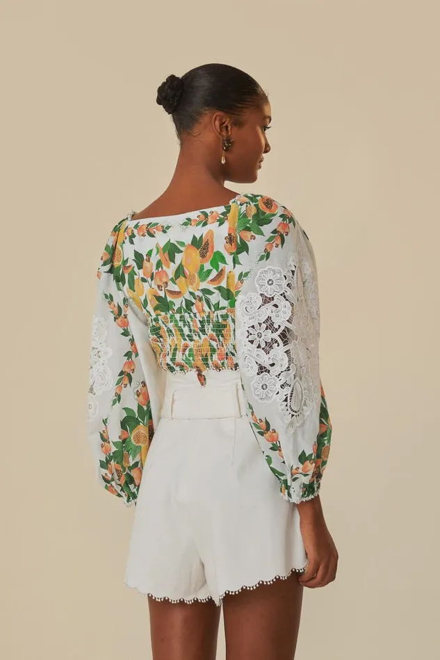 Women OffWhite Papaya Salad Blouse Papaya Salad Scarf Offwhite FARM Rio Blouses