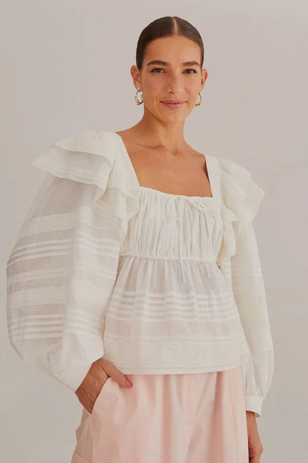 Women OffWhite Square Neckline Blouse Offwhite FARM Rio Blouses