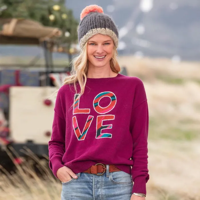 Women One Love Sweater Raspberry Sundance Catalog Sweaters