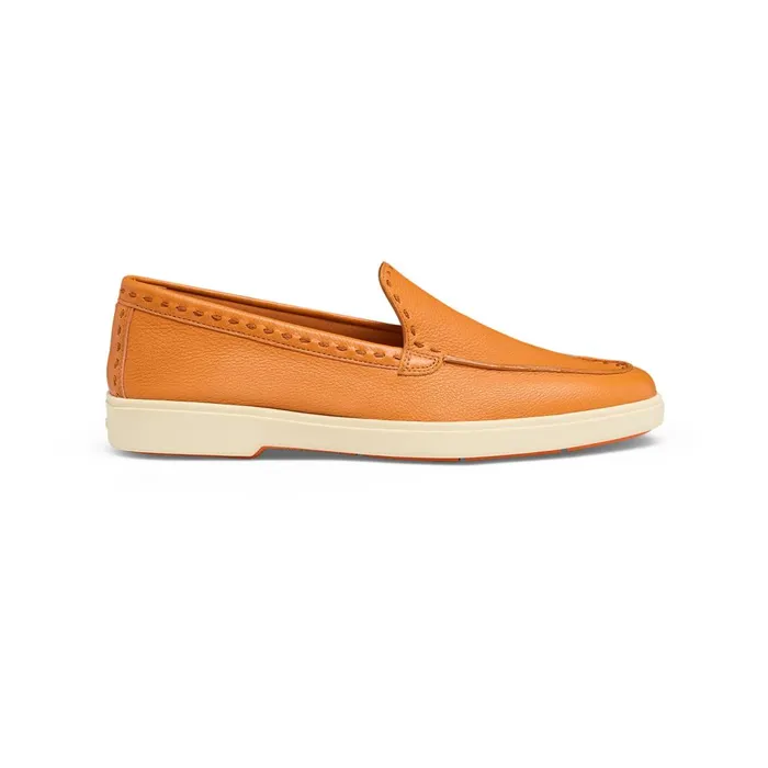 Women Orange Tumbled Leather Loafer Santoni Loafers