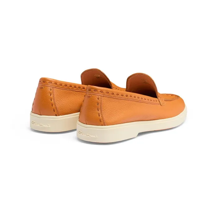 Women Orange Tumbled Leather Loafer Santoni Loafers