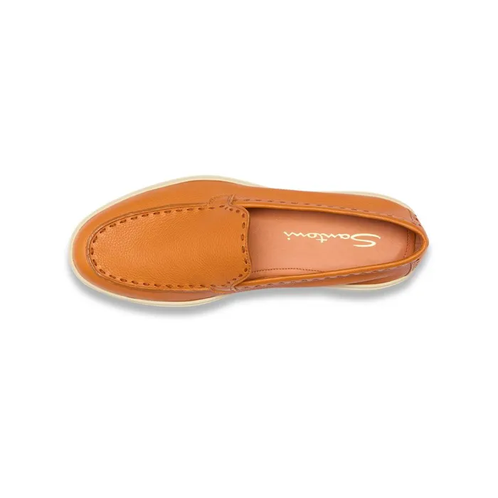 Women Orange Tumbled Leather Loafer Santoni Loafers