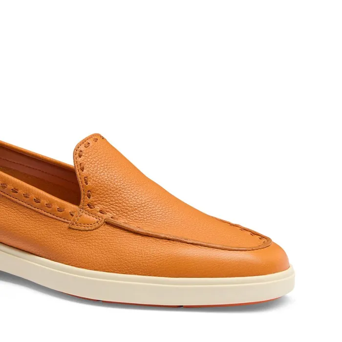Women Orange Tumbled Leather Loafer Santoni Loafers