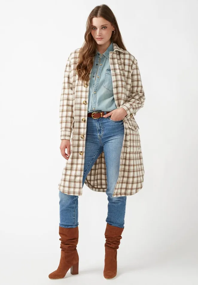 Women Oversize Marietta Smock Shacket Brw Windowpane Buffalo David Bitton Jackets