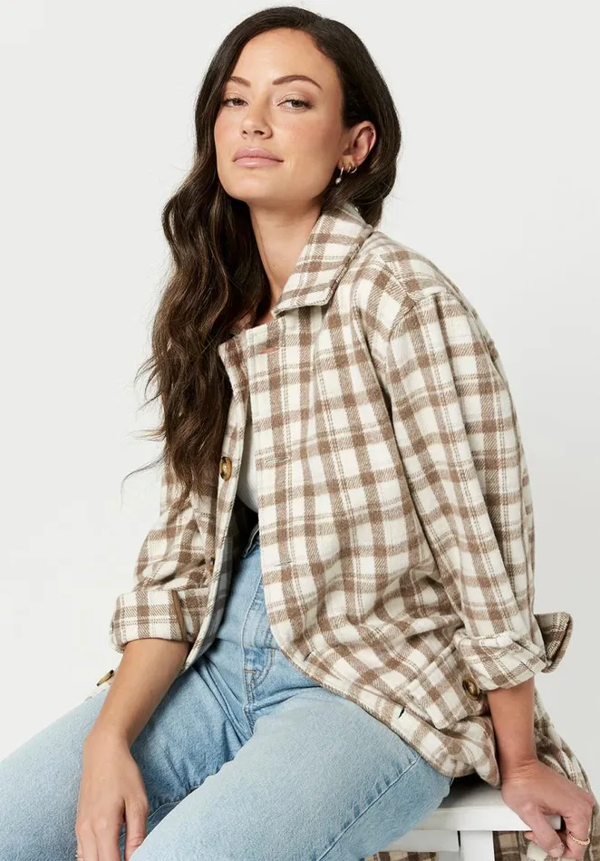 Women Oversize Marietta Smock Shacket Brw Windowpane Buffalo David Bitton Jackets