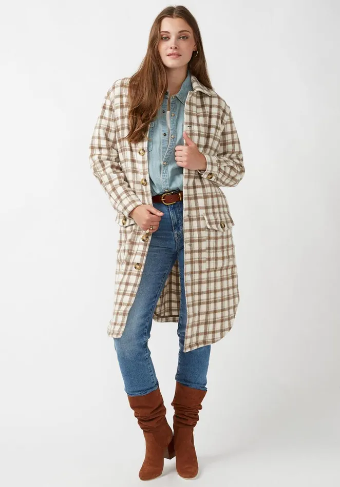 Women Oversize Marietta Smock Shacket Brw Windowpane Buffalo David Bitton Jackets