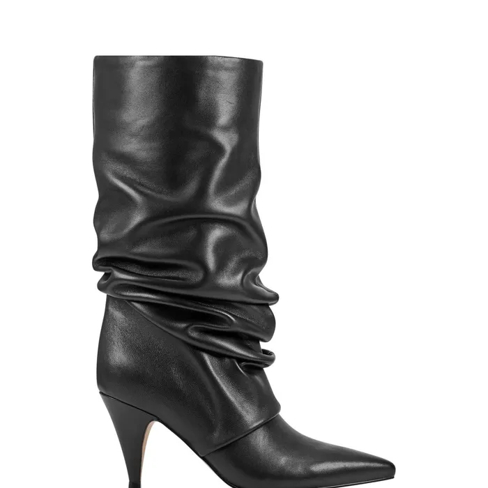 Women Paityn Scrunch Dress Boot Black Leather Marc Fisher Boots and Booties