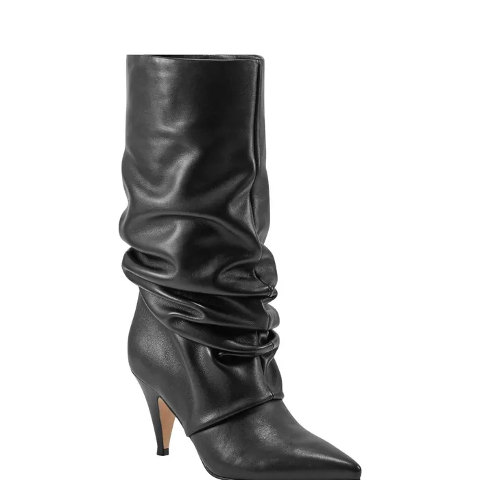 Women Paityn Scrunch Dress Boot Black Leather Marc Fisher Boots and Booties