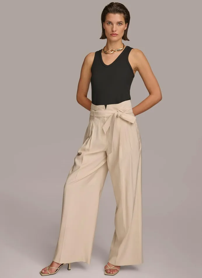 Women Pants Donna Karan HIGH WAISTED WIDE LEG PANT Cream