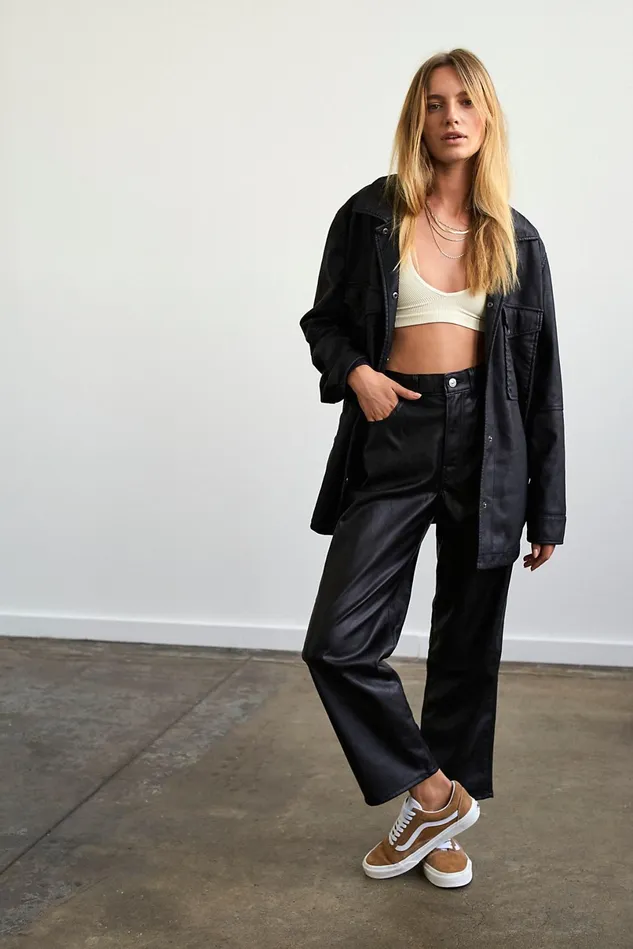 Women Pants Free People Levi039s Faux Leather Ribcage Straight Jeans Leather Night Black Women Pants Free People Levi039s Faux Leather Ribcage Straight Jeans Leather Night Black