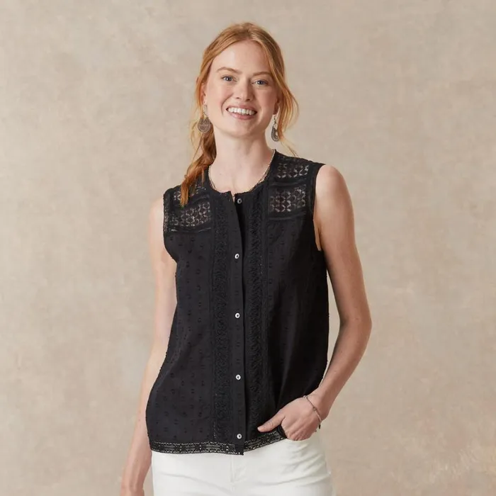 Women Paola Lace Shell Black Sundance Catalog Tops