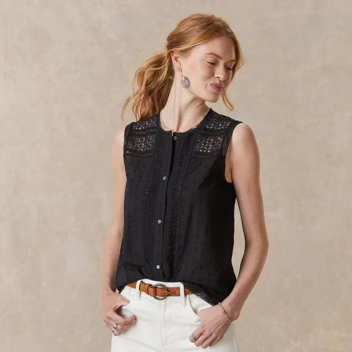 Women Paola Lace Shell Black Sundance Catalog Tops