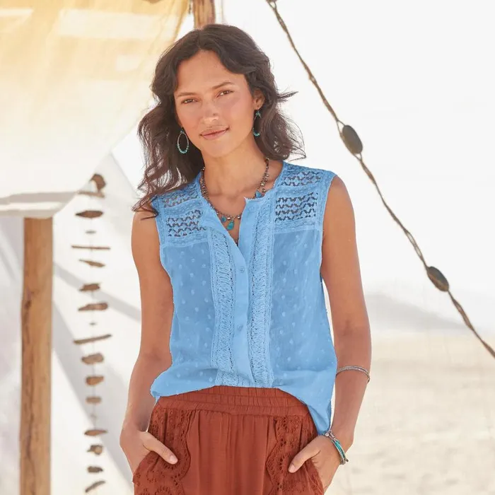 Women Paola Lace Shell Black Sundance Catalog Tops